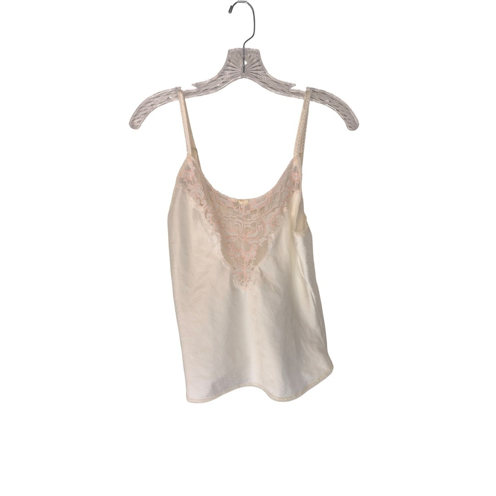 Warner's Cream Cami Lace Trim Tank Lounge Loungewear Bow Intimates Size 34‎